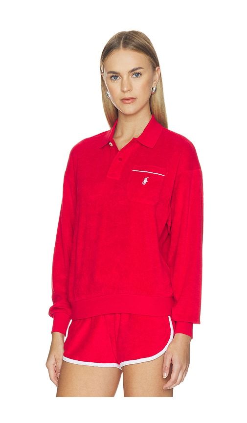 Cotton Terry Long Sleeve Collared Polo in Red. - size L (also in M, S, XL, XS) - Polo Ralph Lauren - Modalova