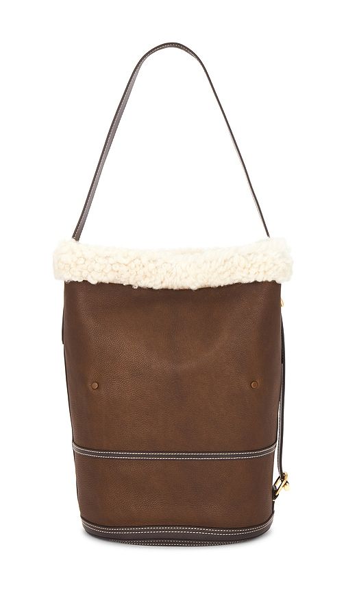 Shearling & Tumbled Leather Sling Bucket Bag Medium in Brown - Polo Ralph Lauren - Modalova