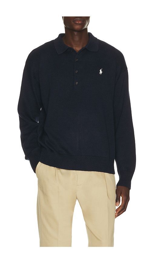 Cotton Blend Novelty Flag 4-Button Placket Pullover Sweater in Blue. - size S (also in XL/1X, XXL/2X) - Polo Ralph Lauren - Modalova