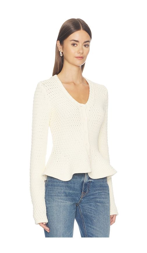 Elina Peplum Openwork Cardigan in Cream. - size M (also in S, XL, XS) - PISTOLA - Modalova