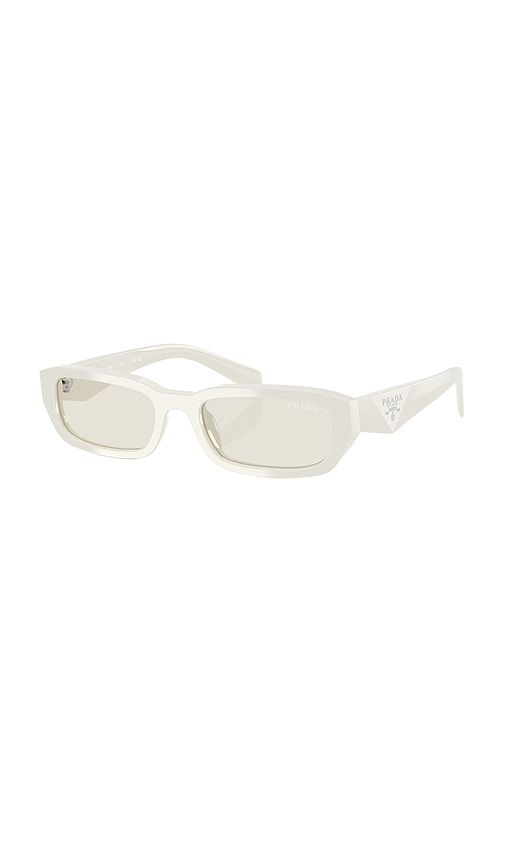 Narrow Rectangle Sunglasses in White - Prada - Modalova