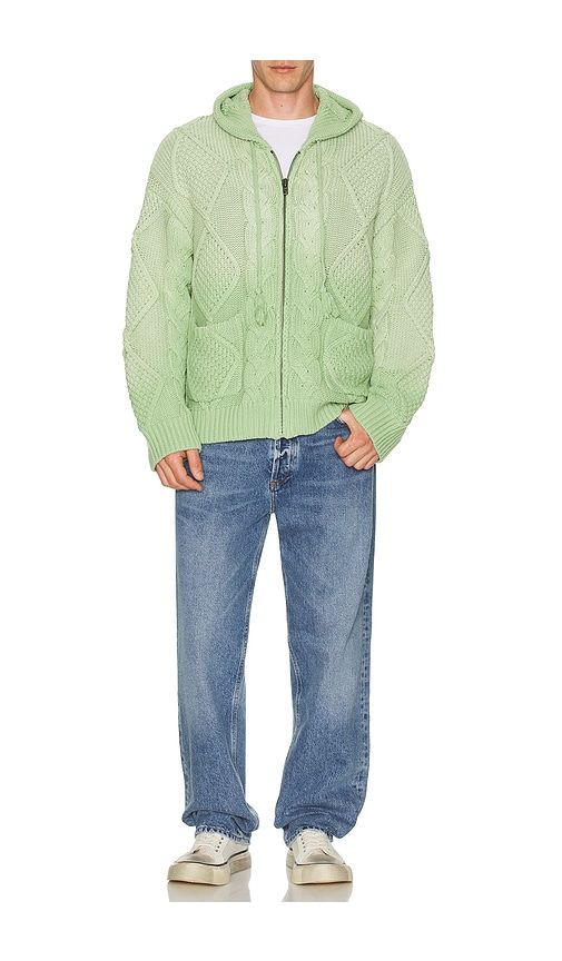 Zip Up Cable Knit Hoodie in Green. - size L (also in M, S, XL/1X) - Found - Modalova
