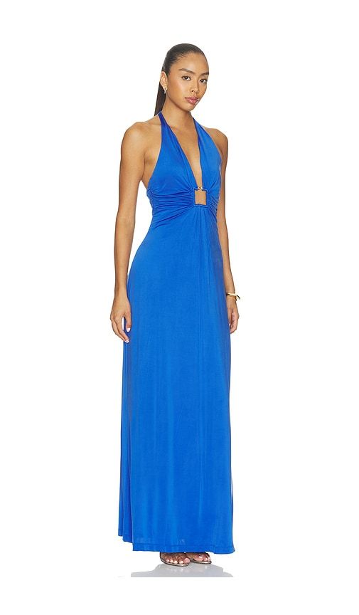 Sawyer Cupro Halter Dress in Blue. - size L (also in M) - ROAME. - Modalova