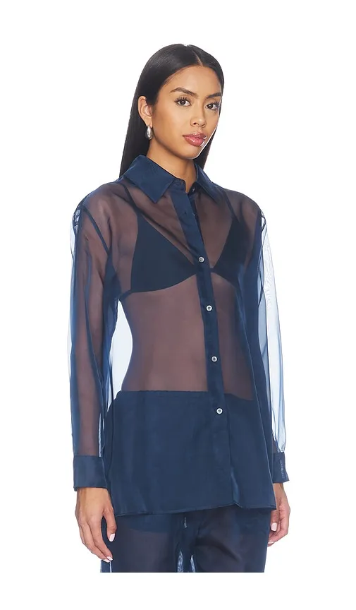 Organza Button Up Shirt in Navy. - size L (also in M, S) - RENGGLI - Modalova