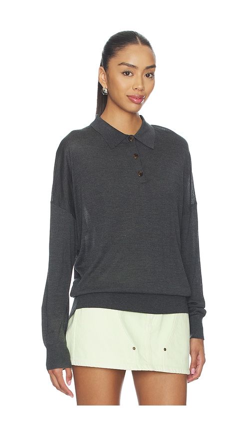 Silk Cashmere Boxy Long Sleeve Polo in Charcoal. - size L (also in M, XL) - RENGGLI - Modalova