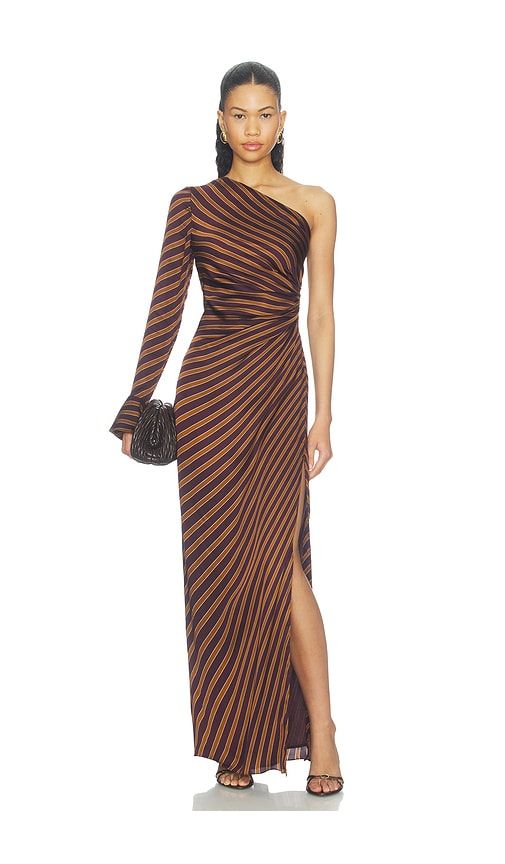 One Sleeve Maxi Dress With Sash in Brown. - size M (also in S, XL, XS, XXS) - ROCOCO SAND - Modalova
