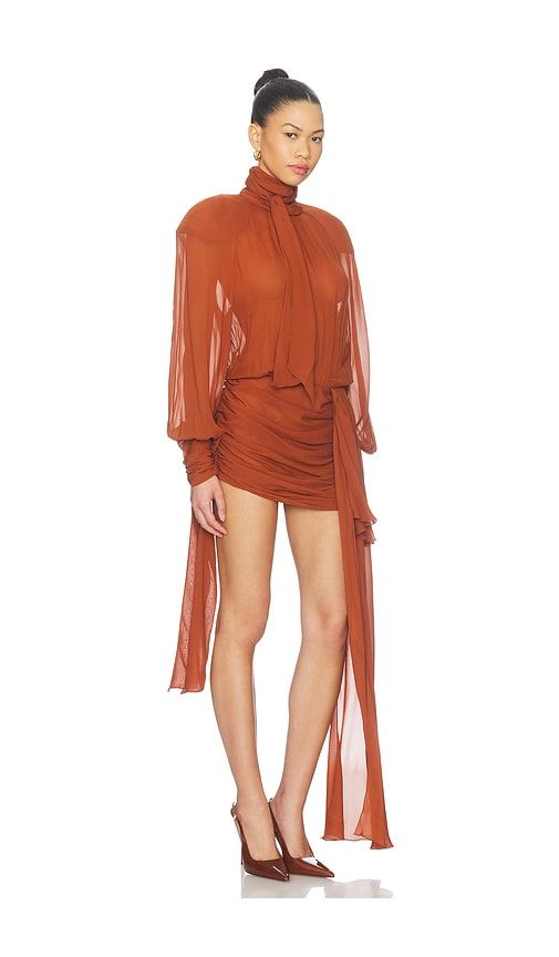 Bow Neck Mini Dress in Burnt Orange. - size 34 (also in 36) - Rowen Rose - Modalova