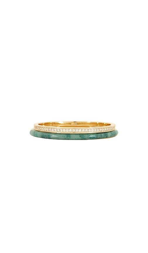 Semi Stone Channel Set Hinged Cuff Set Of 2 in Green, Metallic Gold - Roxanne Assoulin - Modalova