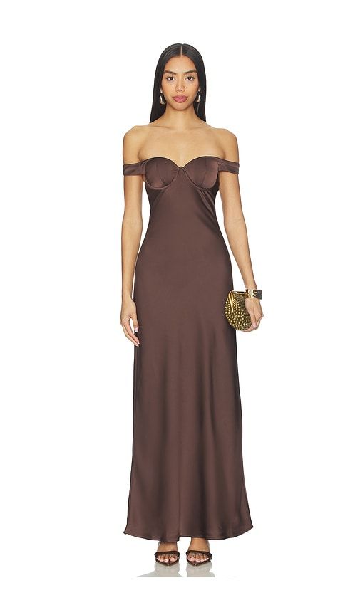 Raphaella Off Shoulder Maxi Dress in Chocolate. - size L (also in M, S, XL, XS) - Runaway The Label - Modalova