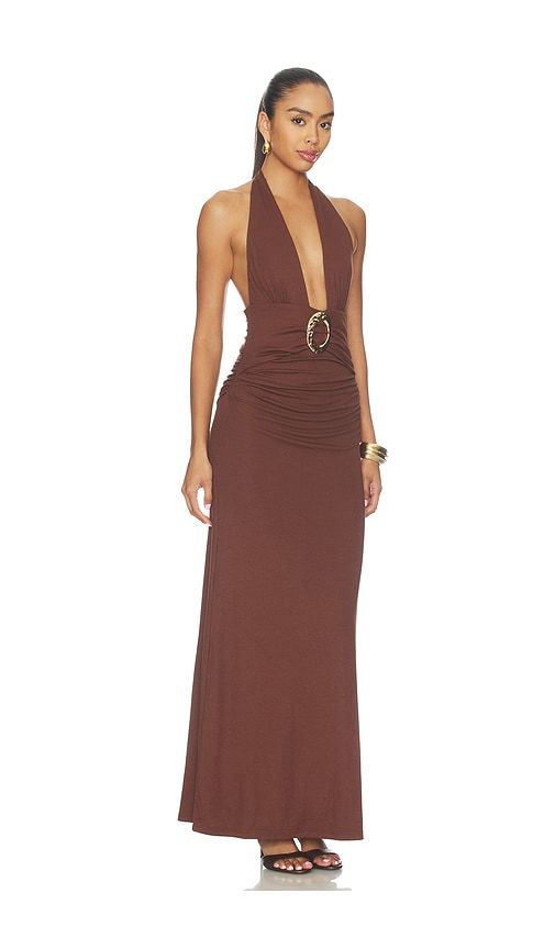 Arina Halter V-neck Maxi Dress in Brown. - size L (also in XL) - Runaway The Label - Modalova