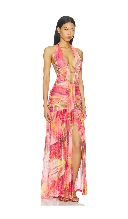 Adrianna Plunge Ruched Maxi Dress in Multi. - size L (also in M, S, XL) - Runaway The Label - Modalova