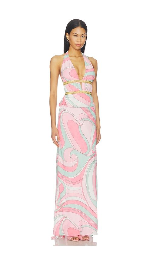 Xylia Halter Low Plunge Maxi Dress in Multi. - size M (also in S, XL, XS) - Runaway The Label - Modalova
