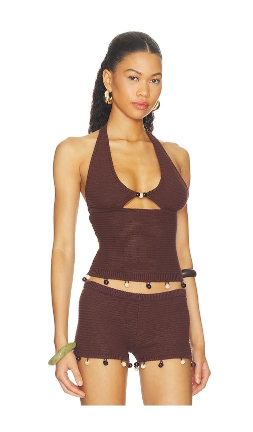 Bailee Deep-v Halter Knit Top in Chocolate. - size L (also in M, S, XL, XS) - Runaway The Label - Modalova