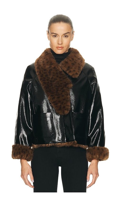 Pu Leopard Print Jacket in . - size M-L (also in S-M) - REVOLVE x JJ - Modalova