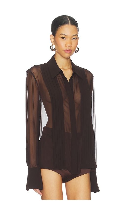 X REVOLVE X Revolve Meghan Panelled Silk Blouse in Chocolate. - size L (also in M, S) - SANS FAFF - Modalova