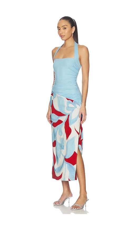 Evie Halter Ruched Midi Dress in Blue,Red. - size L (also in XS) - SEVEN WONDERS - Modalova