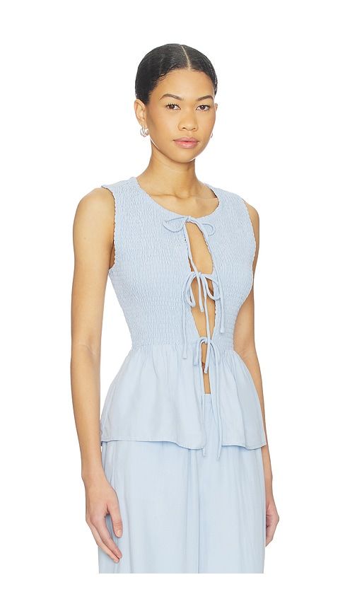 Fleur Shirred Tie in Front Top in Baby Blue. - size L (also in M, S, XL, XS) - SEVEN WONDERS - Modalova