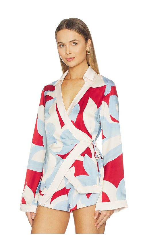 Amoree Long Sleeve Wrap Shirt in Red, Baby Blue. - size S (also in XS, M, L, XL) - SEVEN WONDERS - Modalova