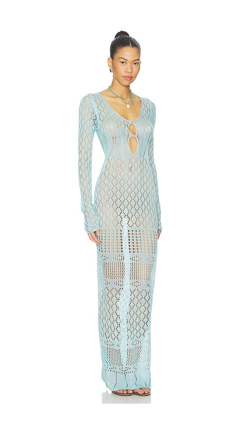 Long Sleeve Crochet Maxi Dress in Baby Blue. - size L (also in M, S, XS) - SNDYS - Modalova
