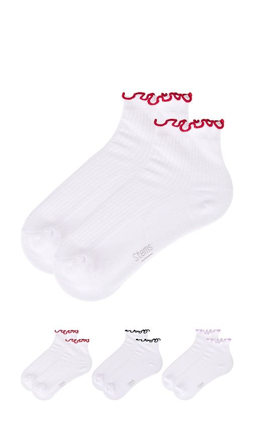 Pack Ruffle Contrast Ankle Socks in White - Stems - Modalova