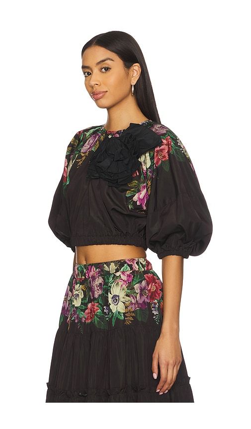 Viktoria Print Bubble Cropped Top in Black. - size M (also in S) - Sea - Modalova