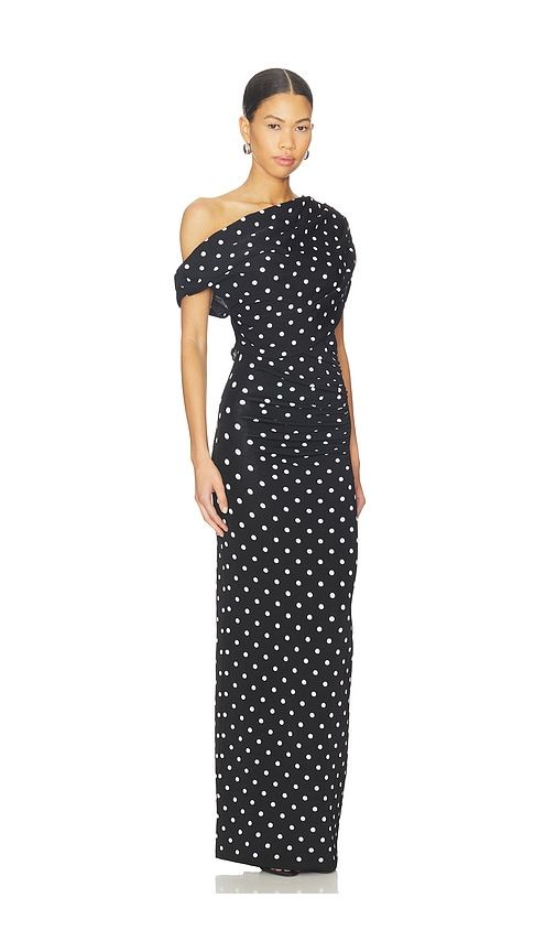 Polka Dot Draped Knit Midi Dress in . - size S (also in XS) - self-portrait - Modalova