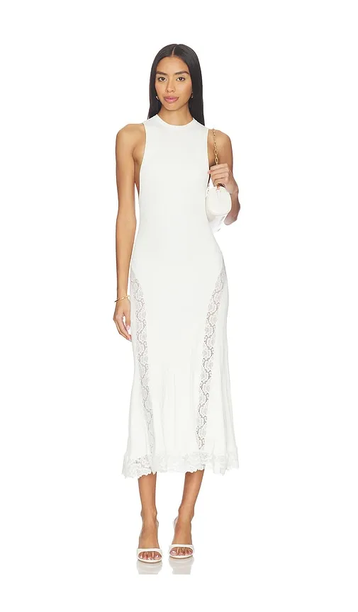 Knit Lace Insert Midi Dress in . - size L (also in M, S, XS) - self-portrait - Modalova