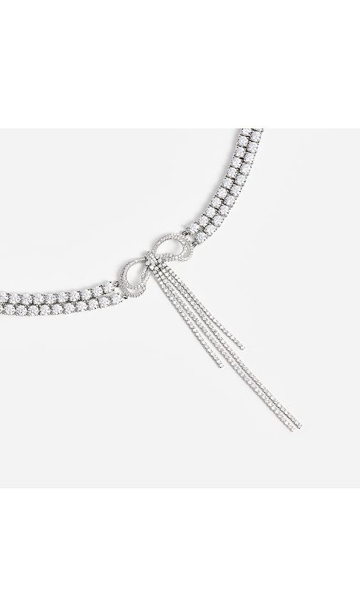 Double Crystal Bow Choker in Metallic - self-portrait - Modalova