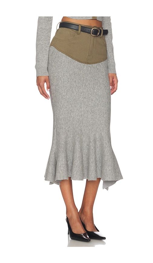 Knit Khaki Denim Insert Midi Skirt in . - size M (also in S, XS) - self-portrait - Modalova