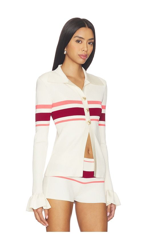 Stripe Viscose Knit Button Top in . - size L (also in M, S) - self-portrait - Modalova
