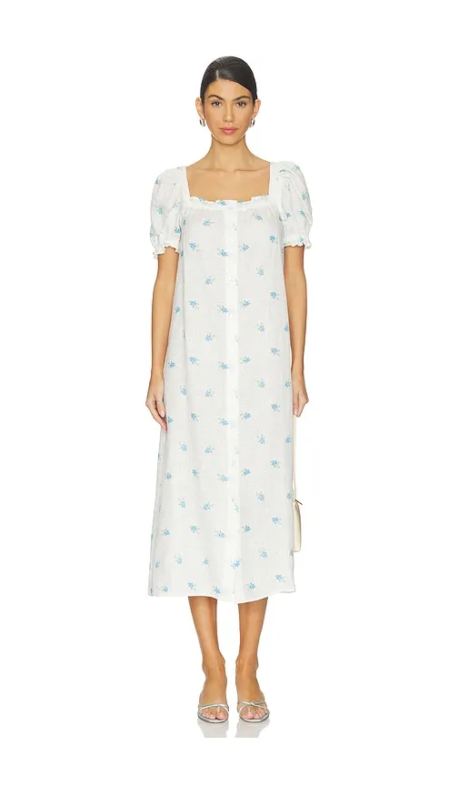 Brigitte Linen Midi Dress in White,Blue. - size L (also in M, S, XL, XS) - Sleeper - Modalova