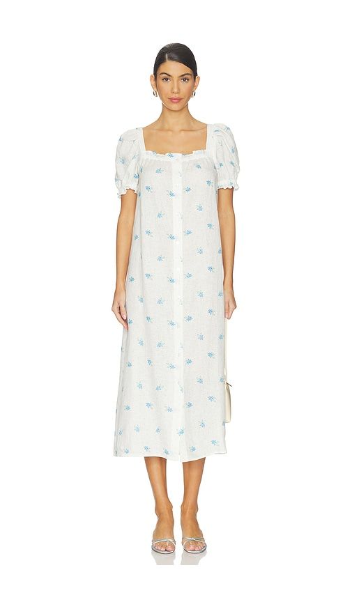 Brigitte Linen Midi Dress in White,Blue. - size L (also in M, XL, XS) - Sleeper - Modalova