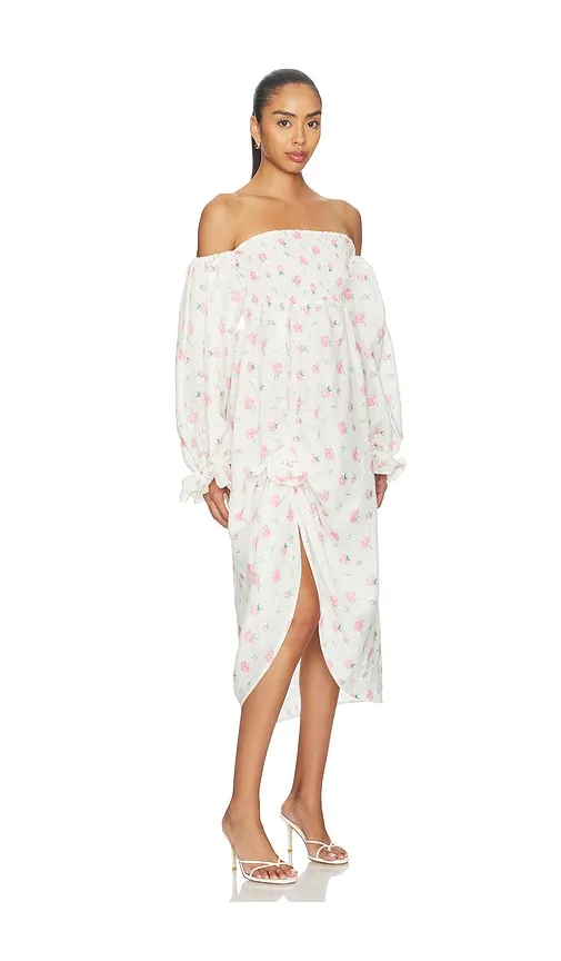 Atlanta Linen Dress With Rose Detail in Cream. - size M (also in S, XS) - Sleeper - Modalova