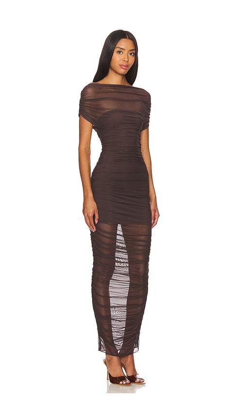 Noel Off Shoulder Mesh Midi Dress in Chocolate. - size L (also in M, S, XS, XXS) - SEROYA - Modalova