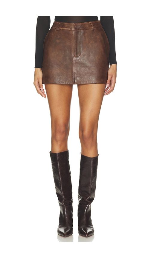 Torrance Leather Mini Skirt in Brown. - size L (also in M, S, XS, XXS) - SEROYA - Modalova