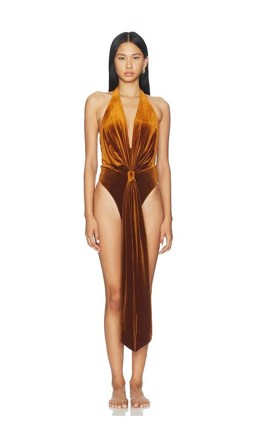 Vika Velvet Bodysuit in Rust. - size S (also in XS, XXS) - SEROYA - Modalova