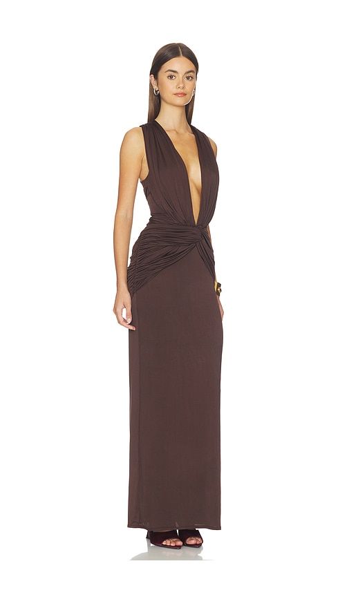 Miro Sleeveless Plunged Maxi Dress in Chocolate. - size L (also in M) - Shona Joy - Modalova