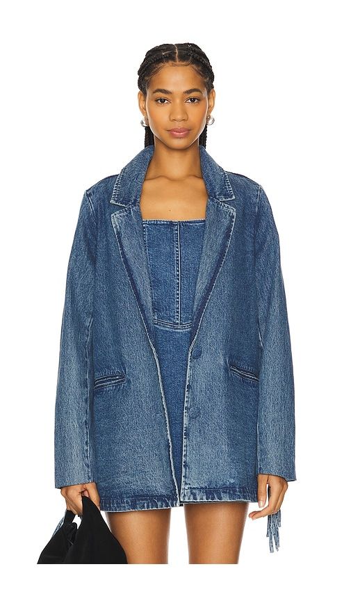 Sierra Fringe Jacket in Denim-Medium. - size L (also in M, XL, XXL) - Show Me Your Mumu - Modalova