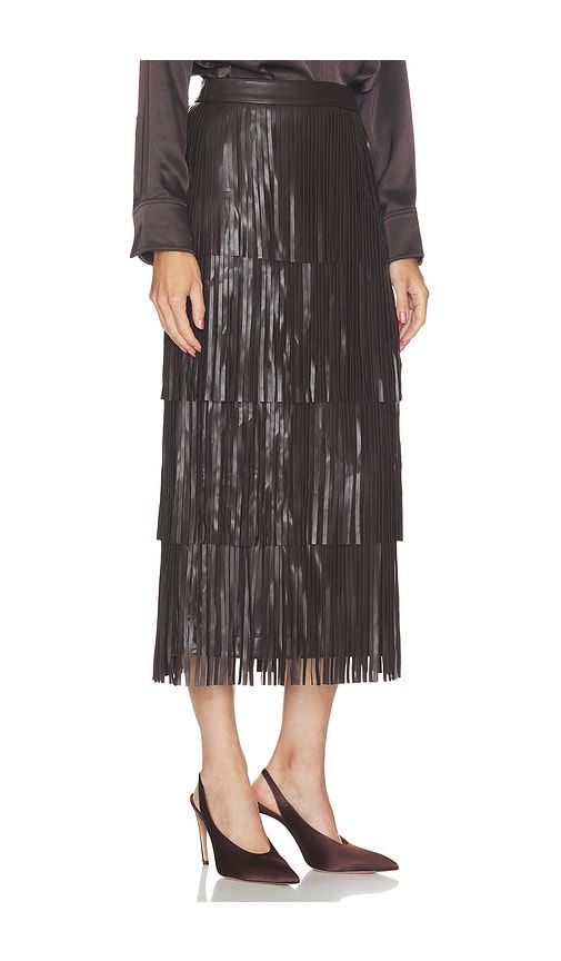 Za Za Faux Leather Fringe Skirt in Chocolate. - size S (also in XS) - SIMONMILLER - Modalova