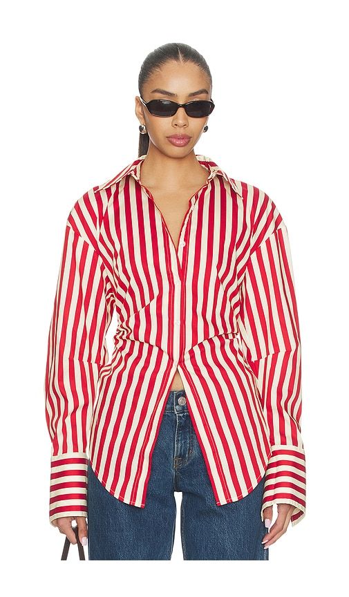 Loch Poplin Button Up in Red,Cream. - size L (also in S) - SIMONMILLER - Modalova