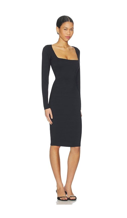 Smooth Layers Square Neck Long Sleeve Midi Dress in Black. - size S (also in XS) - SKIMS - Modalova