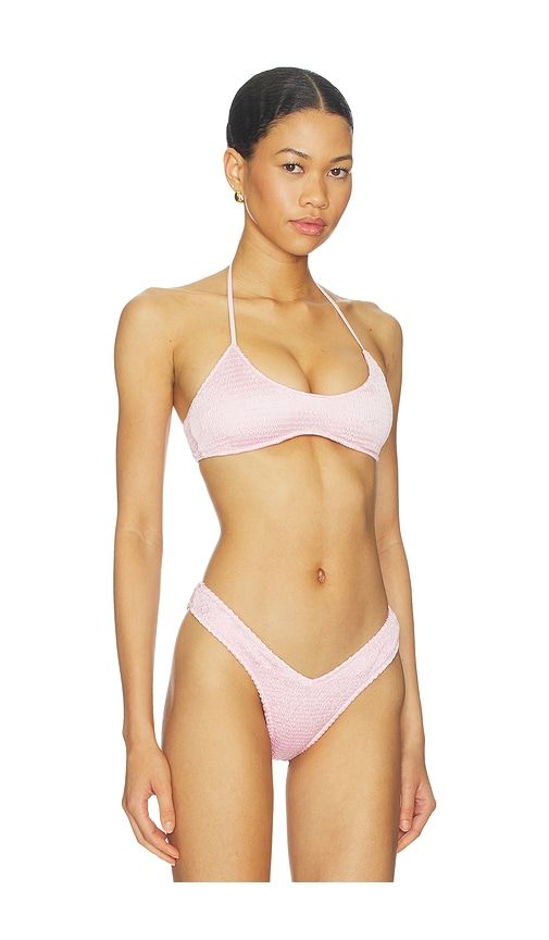 Satin Swim Smocked Scoop Bikini Top in Pink. - size M (also in S, XS) - SKIMS - Modalova