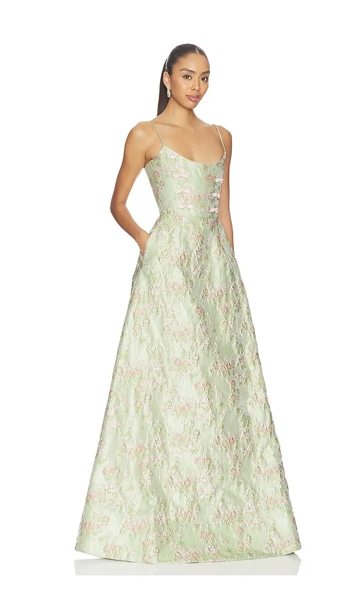 Andrea Brocade Gown in Sage. - size 0 (also in 00, 10, 2, 4) - SAU LEE - Modalova