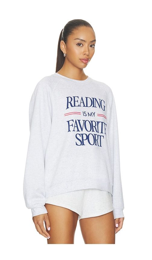 Reading Is My Favorite Sport Raglan Crew Sweater in Grey. - size L (also in M, S, XS) - Sunny Somewhere - Modalova