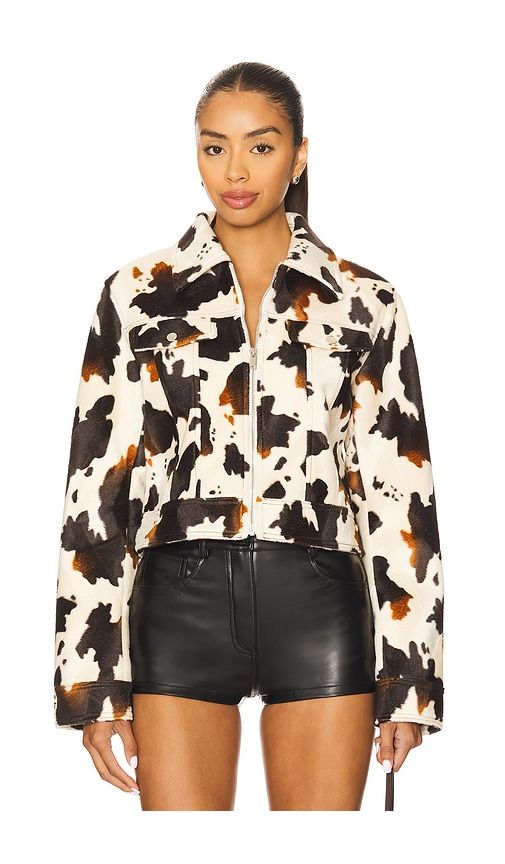 Leah Cow Print Jacket in Cream,Black. - size XS (also in XXS) - superdown - Modalova