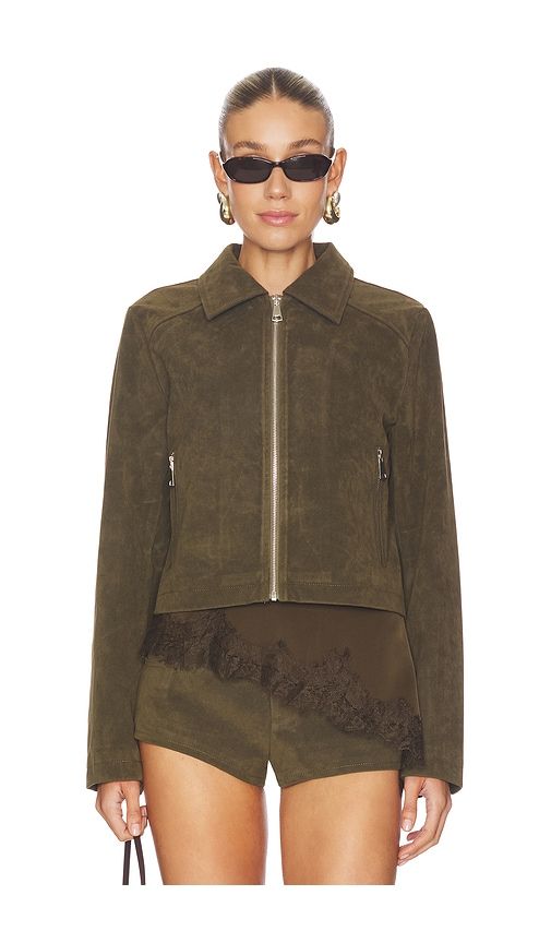 Frannie Faux Suede Jacket in Olive. - size L (also in M, S, XL, XS, XXS) - superdown - Modalova