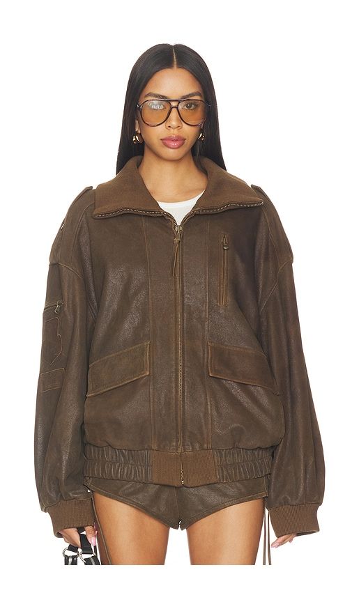 Fontaine Leather Bomber Jacket in Brown. - size L (also in M, S, XL, XS) - SPELL - Modalova