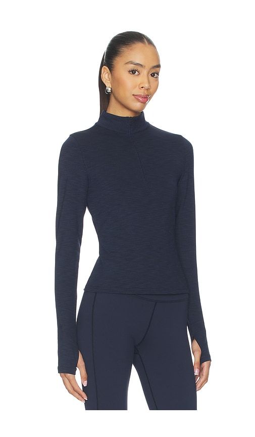Stevie Active Rib Half Zip Waist Length Top in Navy. - size M (also in XL, XS) - Splits59 - Modalova