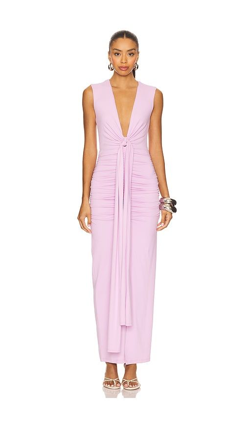 Tie Front Gathered Dress in Blush. - size M (also in S) - Susana Monaco - Modalova