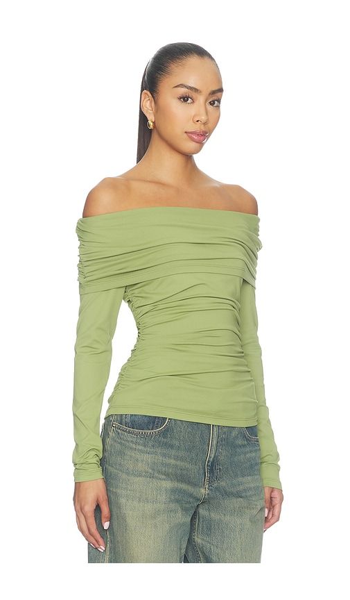 Extra Gathered Off Shoulder Top in Green. - size L (also in M, S, XS) - Susana Monaco - Modalova